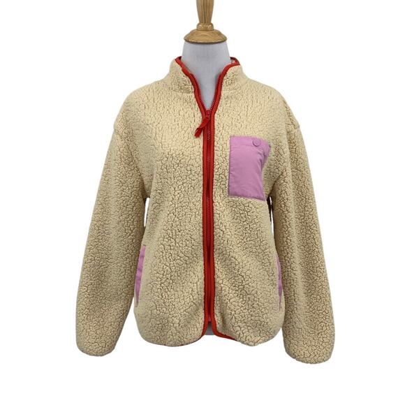 Lego Sweater Women S Small Cream Peony Target Sherpa Full Zip Mock Pocket Jacket - Picture 1 of 15